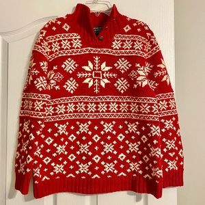 Ralph Lauren Petite Vintage Hand Knit Red/White Snowflake Sweater PS